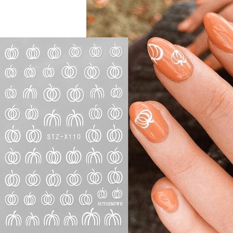 2pcs 우아한 흰색 호박 가을 네일 스티커 간단한 라 - Nail Art Simple Elegant 리뷰 및 가격