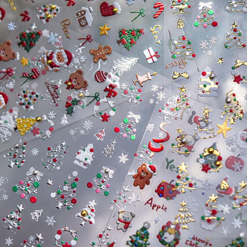 빛나는 금색 크리스마스 트리와 눈송이 디자인의 3D 크 - Nail Art Xmas Stickers 리뷰 및 가격