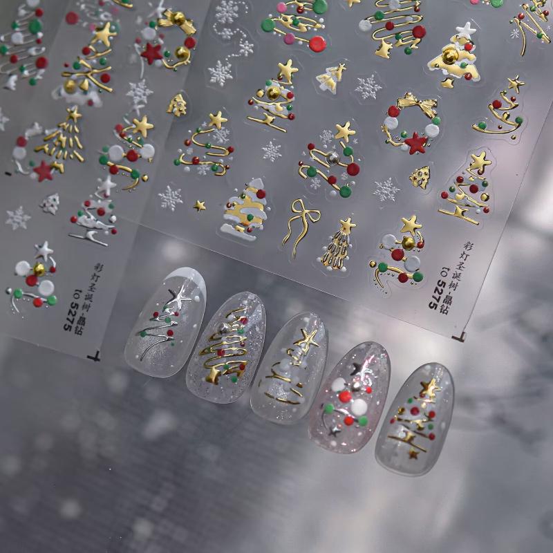 빛나는 금색 크리스마스 트리와 눈송이 디자인의 3D 크 - Nail Art Xmas Stickers 리뷰 및 가격