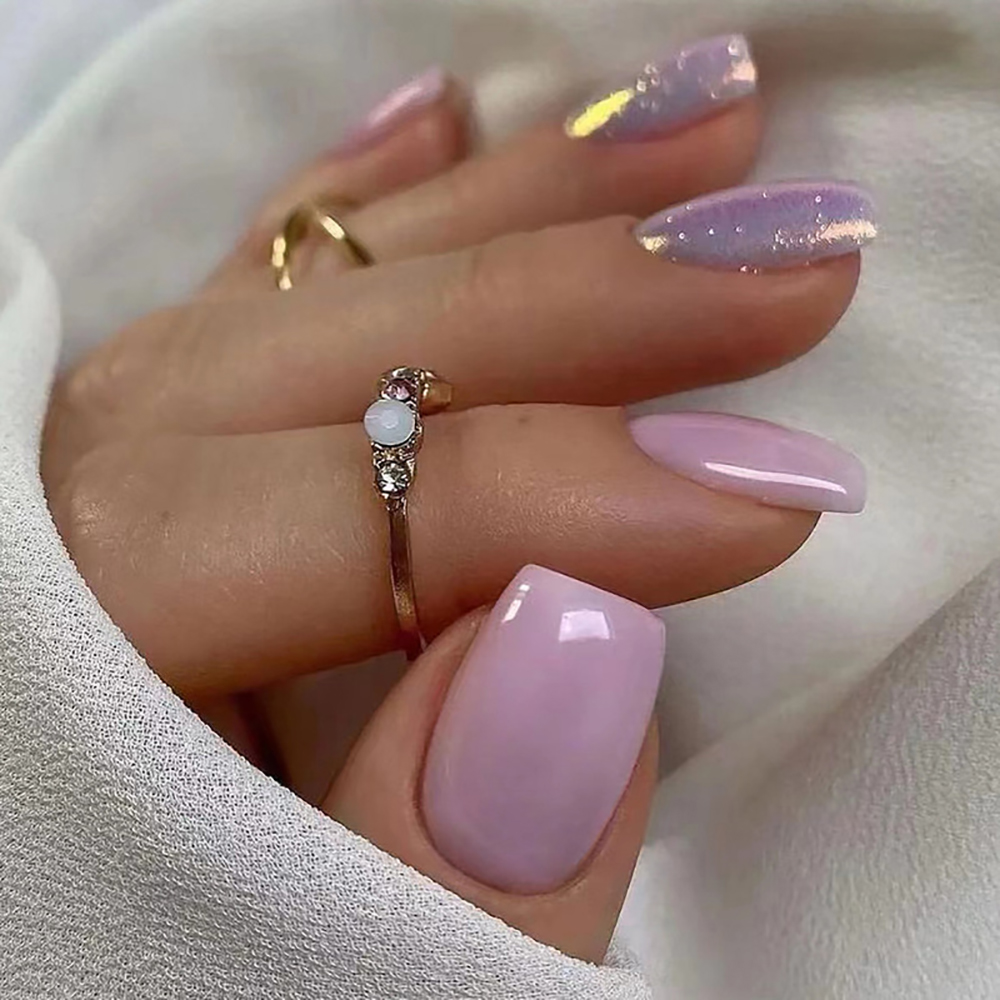 여성용 짧은 인조 손톱, 누드 퍼플 컬러, 반짝이는 글 - Nail Art Glossy 리뷰 및 가격