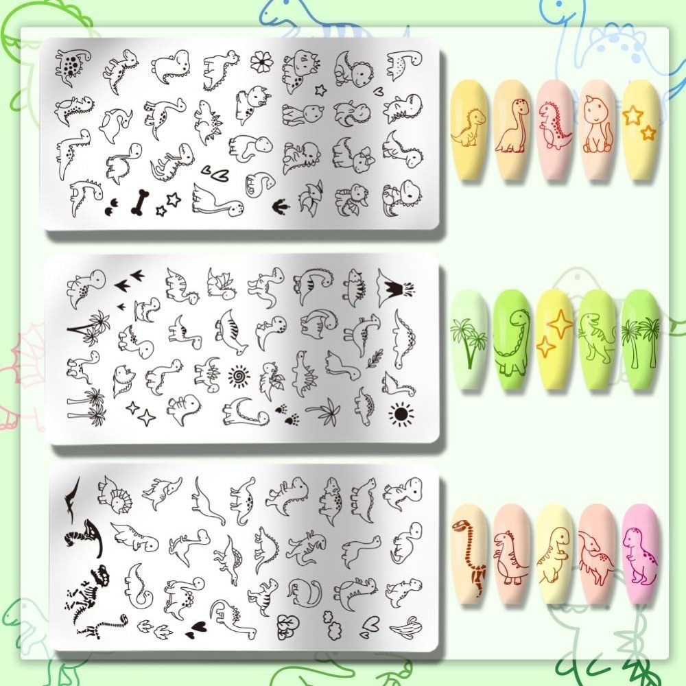 3개 공룡 네일 스탬핑 플레이트 귀여운 작은 공룡 네일 - Nail Art Inspo 리뷰 및 가격