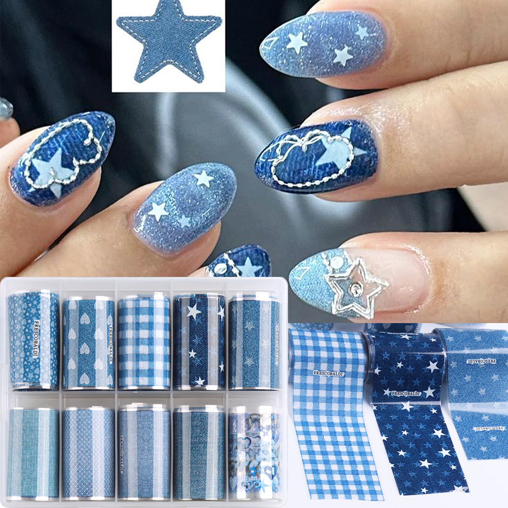 인스 패치워크 스타일 데님 네일 아트 전사지, 귀여운  - Nail Art Denim 리뷰 및 가격