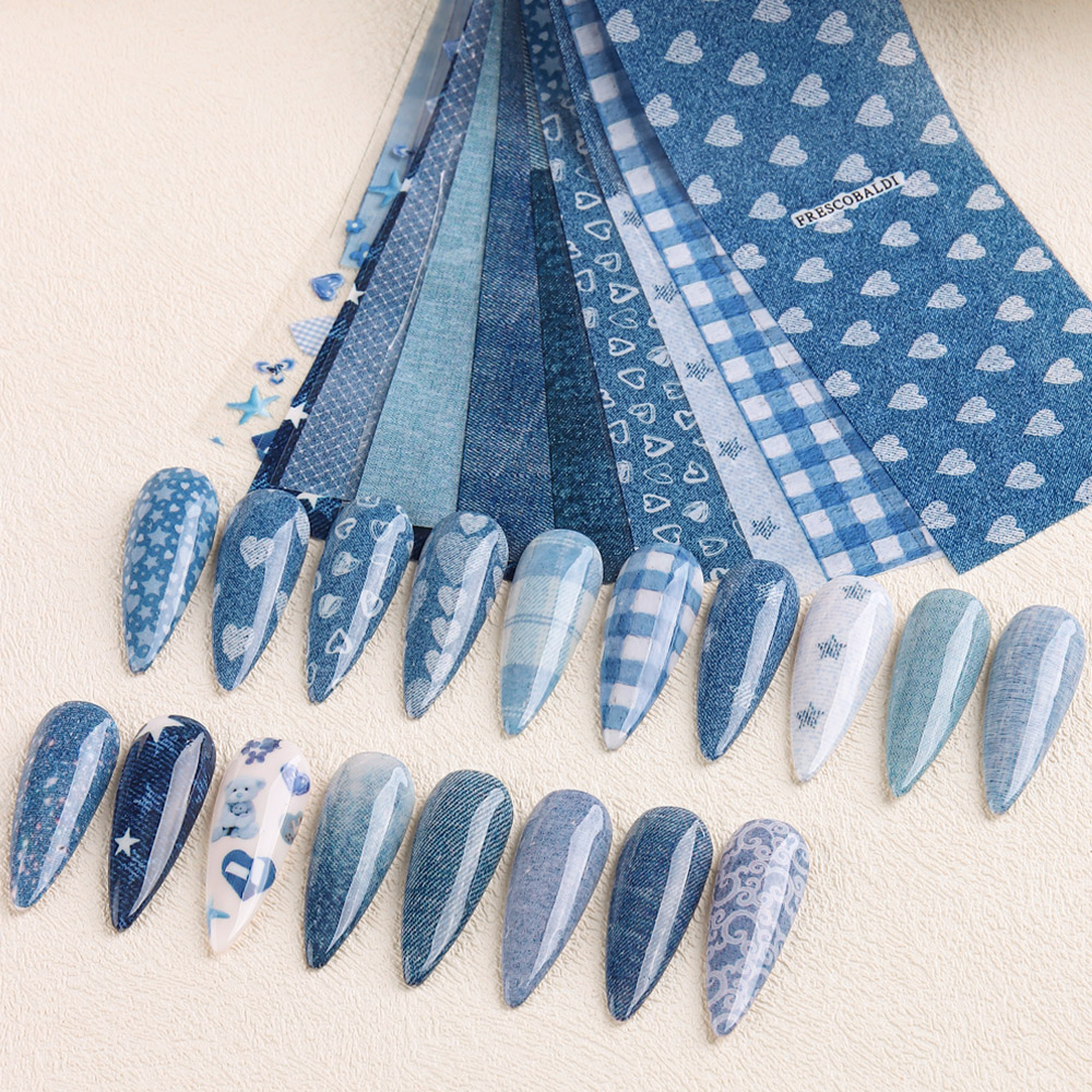 인스 패치워크 스타일 데님 네일 아트 전사지, 귀여운  - Nail Art Denim 리뷰 및 가격