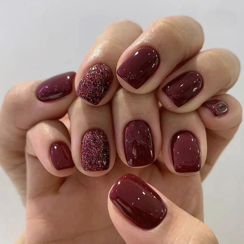 단색 프레스 네일 짧은 사각형 라운드 가짜 네일 광택  - Nail Art Glossy 리뷰 및 가격